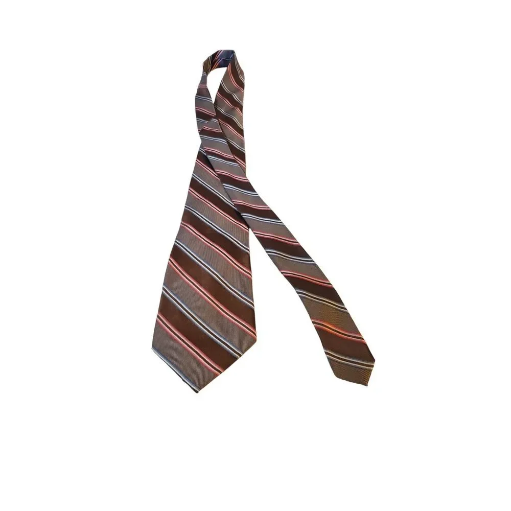 Liz Clairborne Mens Colorful Striped‎ Brown Pattern Silk Business Necktie